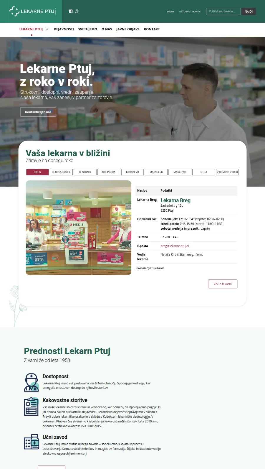 Spletna stran Lekarne Ptuj