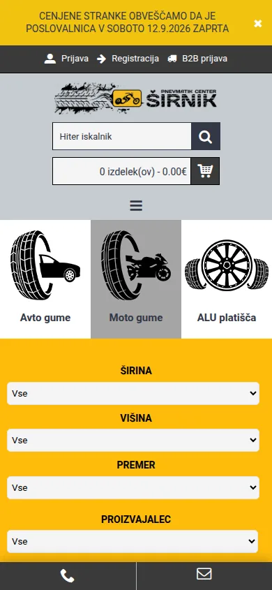 Trgovina z gumami Širnik na telefonu