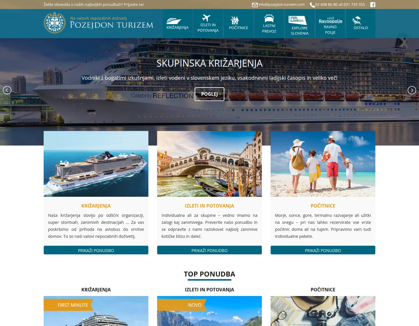 Naslovna stran portala Pozejdon turizem s skupinskimi križarjenji in izleti