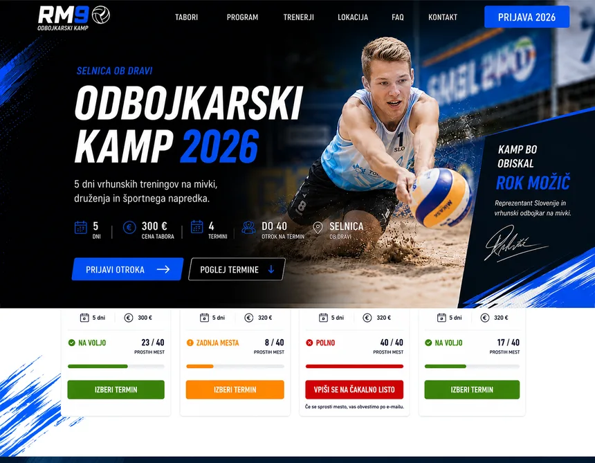 Naslovna stran s predstavitvijo kampov